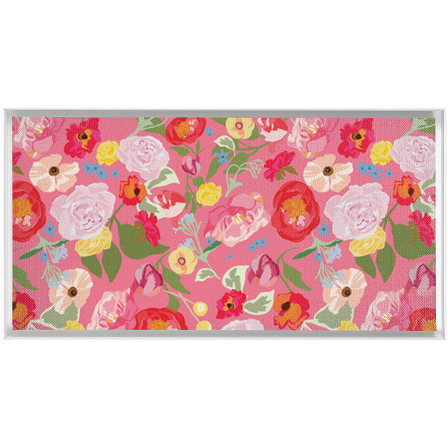 Bright Pink Floral Bouquet Pattern | Framed Traditional Stretched Canvas