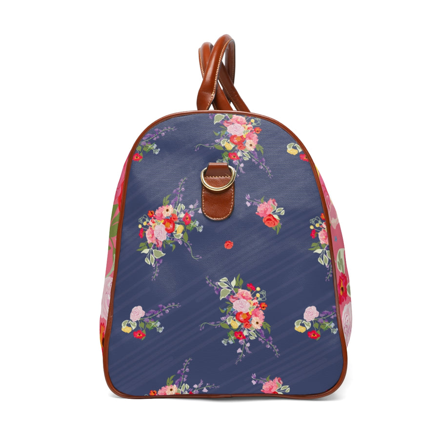 Bright Pink Floral Pattern Waterproof Travel Bag