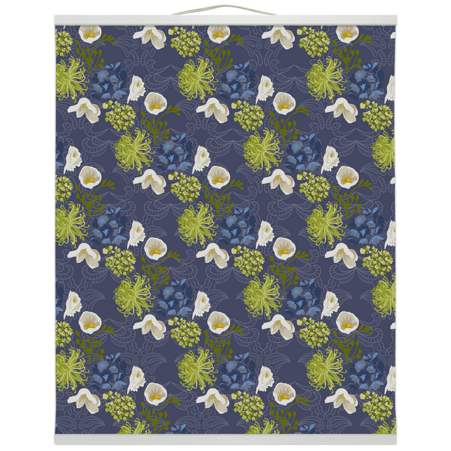 Blue and Green Floral Hanging Canvas Prints