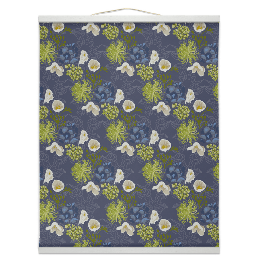 Blue and Green Floral Hanging Canvas Prints