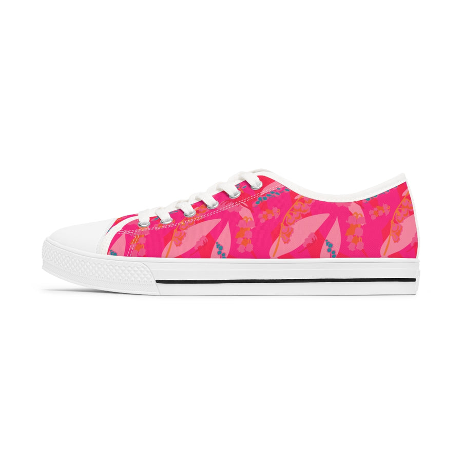 pink lily white sneakers Pink Floral Lily of the Valley Women's Low Top Sneakers – inkblotpaper.com